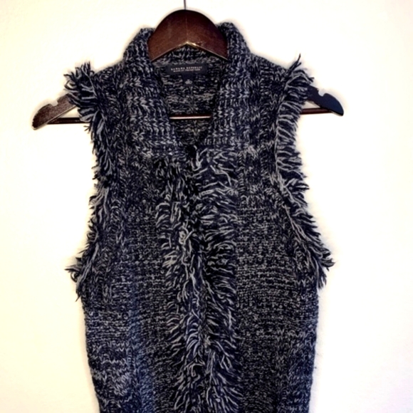 Banana Republic Sweater Vest Fringe Trim Wool/Alpaca/Acrylic Navy/ Gray - Picture 3 of 13